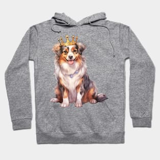 Watercolor Australian Shepherd Dog Wearing a Crown Hoodie